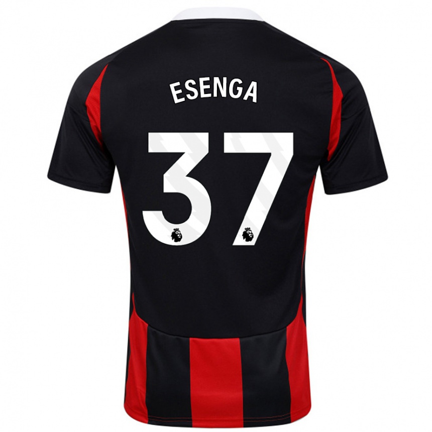 Hombre Fútbol Camiseta Jonathan Esenga #37 Negro Rojo 2ª Equipación 2024/25 Argentina