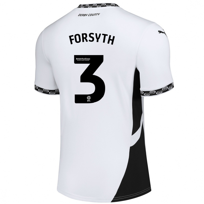 Niño Fútbol Camiseta Craig Forsyth #3 Blanco Negro 1ª Equipación 2024/25 Argentina