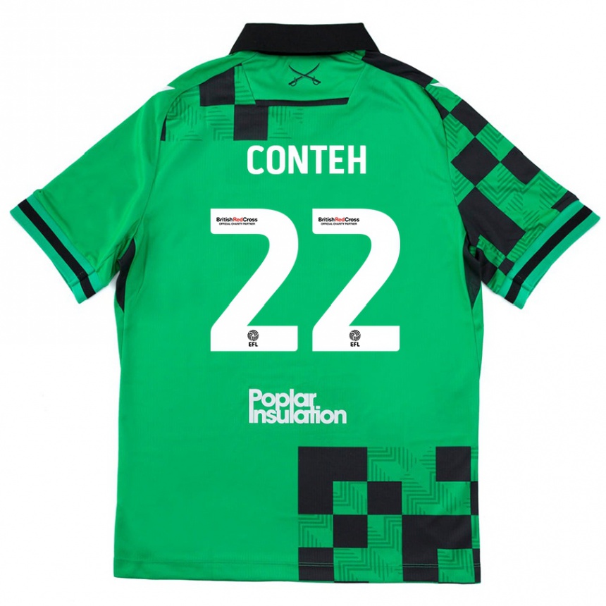 Niño Fútbol Camiseta Kamil Conteh #22 Verde Negro 2ª Equipación 2024/25 Argentina