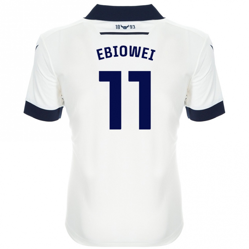 Niño Fútbol Camiseta Malcolm Ebiowei #11 Blanco Azul Marino 2ª Equipación 2024/25 Argentina