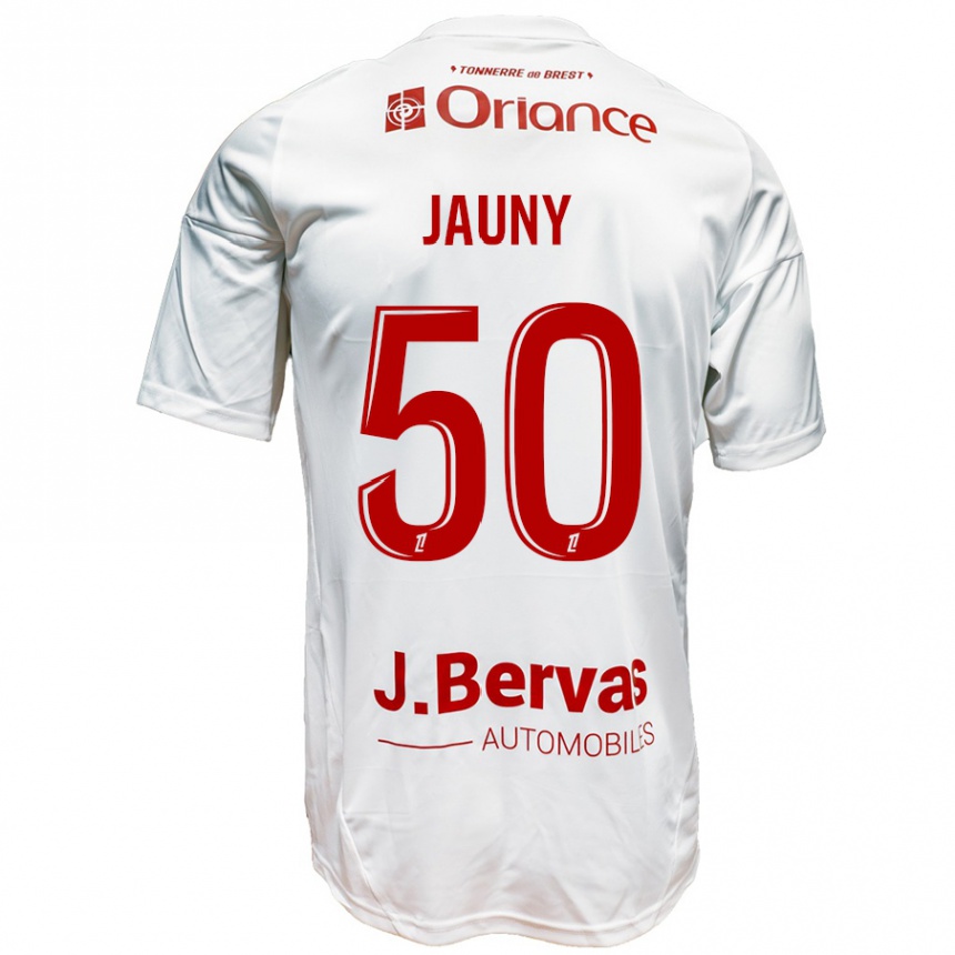 Niño Fútbol Camiseta Noah Jauny #50 Blanco Rojo 2ª Equipación 2024/25 Argentina