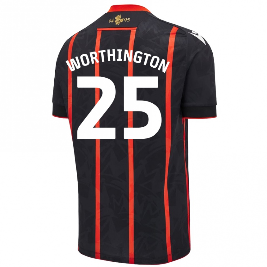 Hombre Fútbol Camiseta Nicola Worthington #25 Negro Rojo 2ª Equipación 2024/25 Argentina