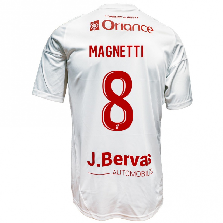 Hombre Fútbol Camiseta Hugo Magnetti #8 Blanco Rojo 2ª Equipación 2024/25 Argentina