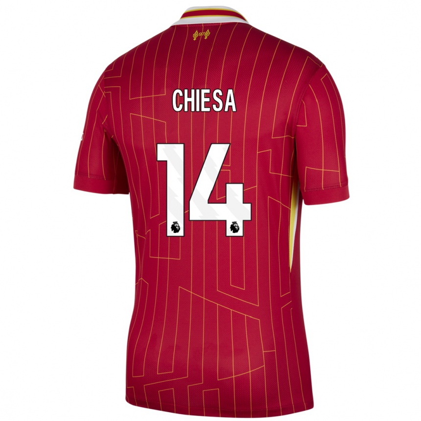 Niño Fútbol Camiseta Federico Chiesa #14 Rojo Amarillo Blanco 1ª Equipación 2024/25 Argentina