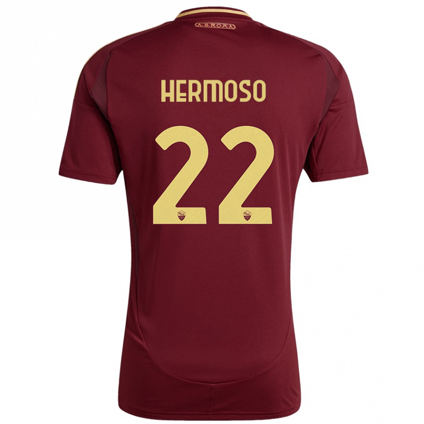 Niño Fútbol Camiseta Mario Hermoso #22 Rojo Marrón Dorado 1ª Equipación 2024/25 Argentina