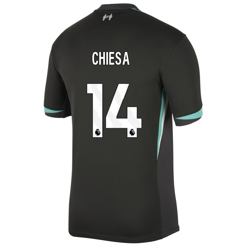 Niño Fútbol Camiseta Federico Chiesa #14 Negro Antracita Blanco 2ª Equipación 2024/25 Argentina