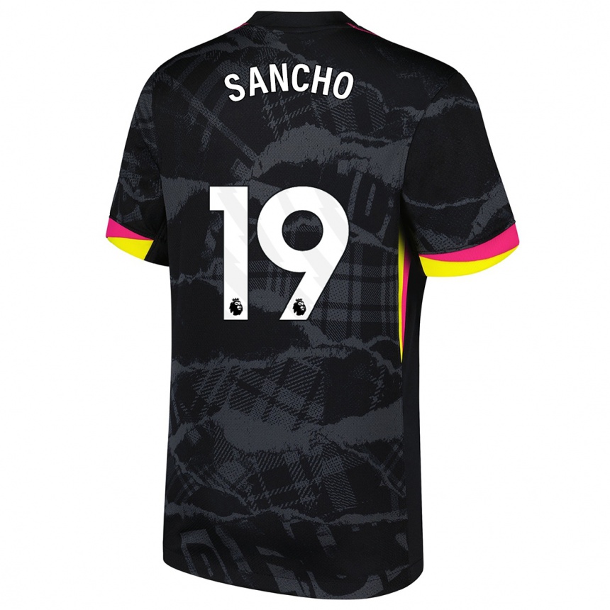 Niño Fútbol Camiseta Jadon Sancho #19 Negro Rosa Equipación Tercera 2024/25 Argentina