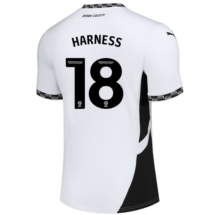 Niño Fútbol Camiseta Marcus Harness #18 Blanco Negro 1ª Equipación 2024/25 Argentina