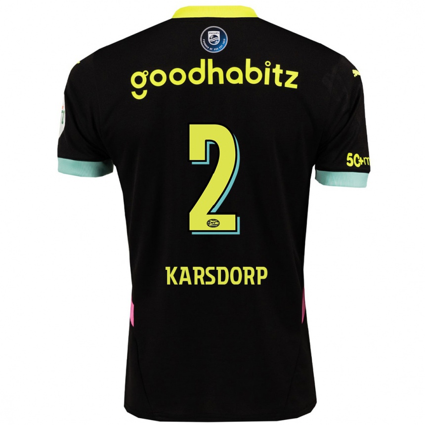 Niño Fútbol Camiseta Rick Karsdorp #2 Negro Amarillo 2ª Equipación 2024/25 Argentina