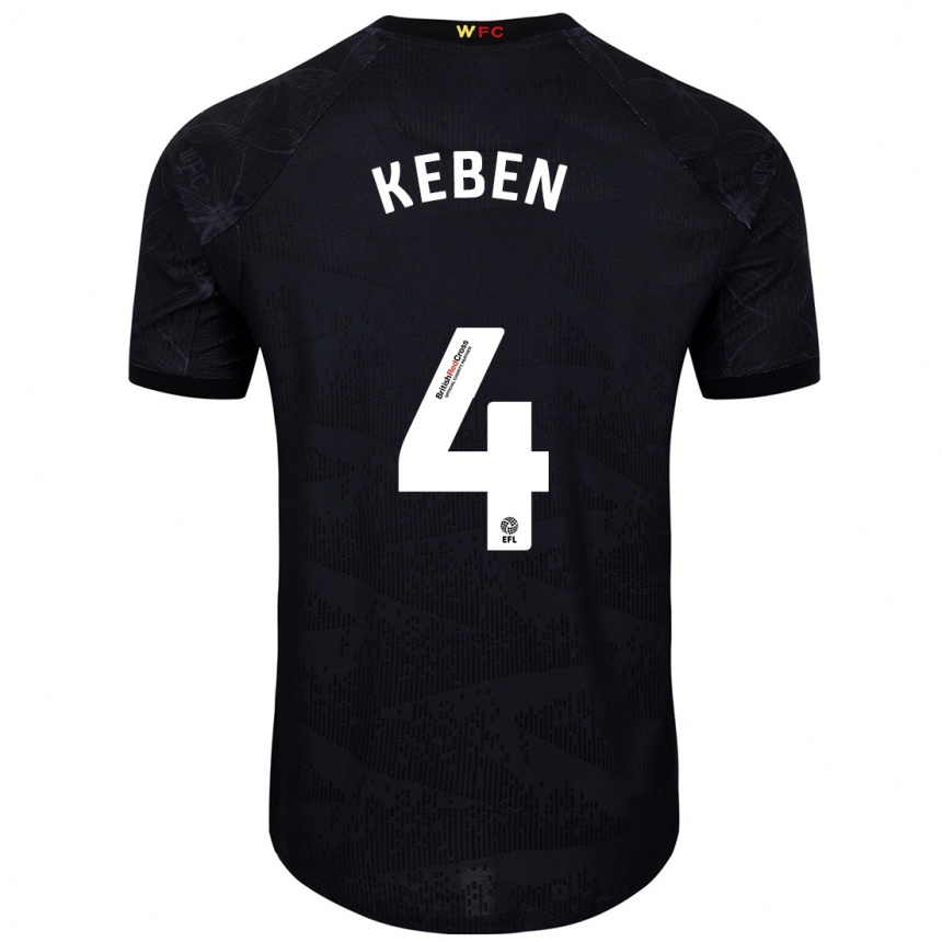 Niño Fútbol Camiseta Kévin Keben #4 Negro Blanco 2ª Equipación 2024/25 Argentina