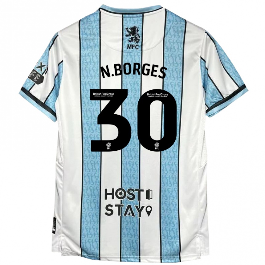 Niño Fútbol Camiseta Neto Borges #30 Blanco Azul 2ª Equipación 2024/25 Argentina