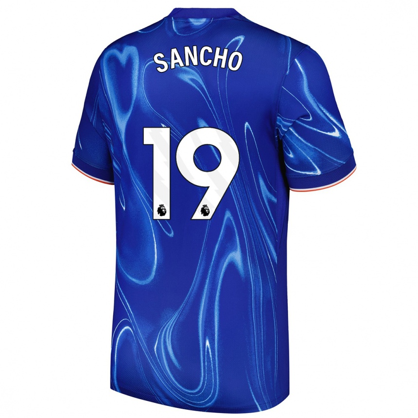 Hombre Fútbol Camiseta Jadon Sancho #19 Azul Blanco 1ª Equipación 2024/25 Argentina