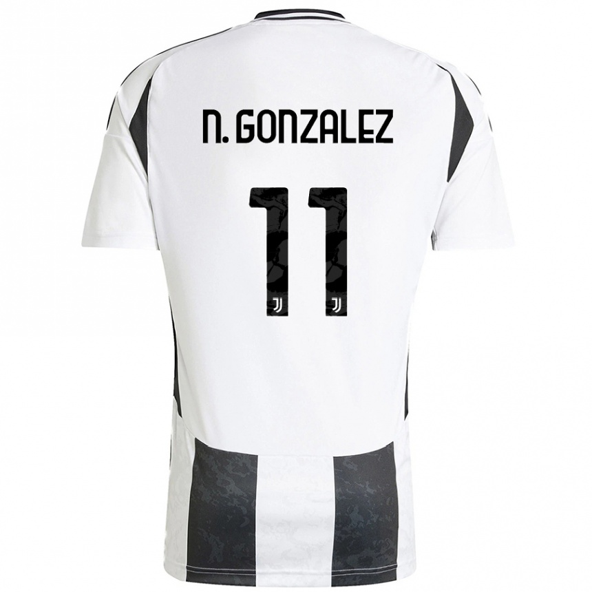 Hombre Fútbol Camiseta Nicolás González #11 Blanco Negro 1ª Equipación 2024/25 Argentina