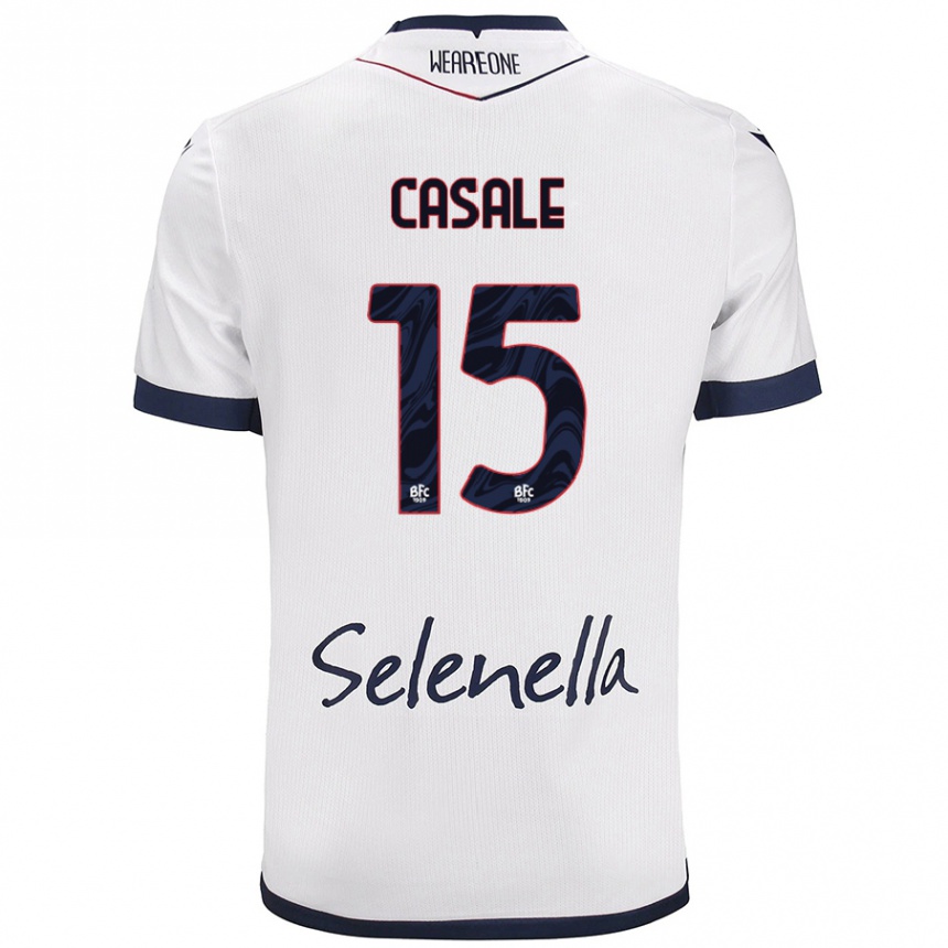 Mujer Fútbol Camiseta Nicolò Casale #15 Blanco Azul Real 2ª Equipación 2024/25 Argentina